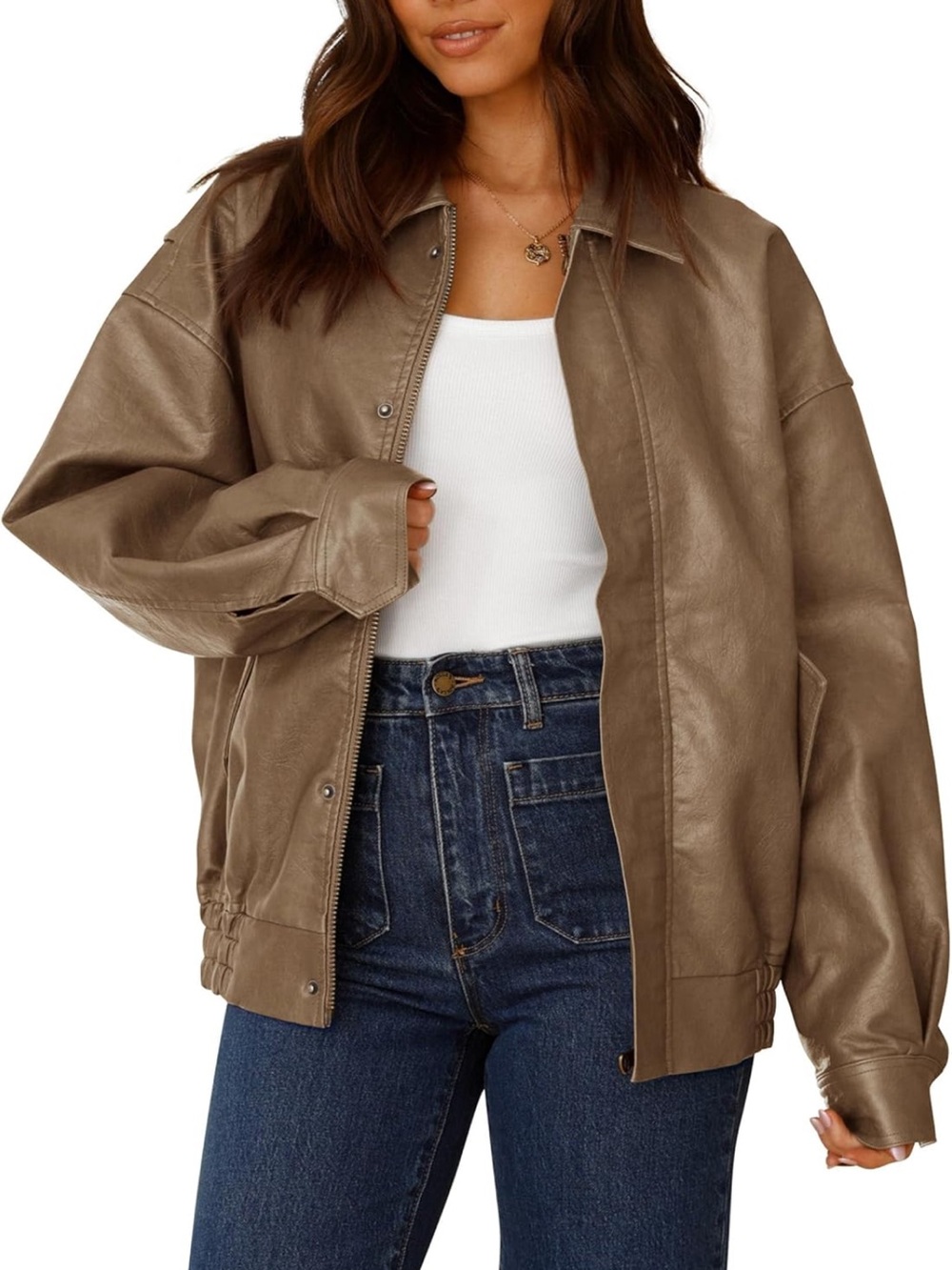NWT Faux Leather Motorcycle Jacket Oversized Zip Up Winter Coat Outerwear XL